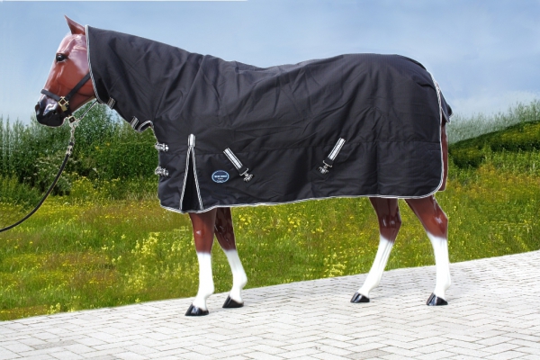 TOUGH HORSE - Regen Winterdecke Pferd - Combo mit Halsteil - 300g Füllung - schwarz - Größe 76 Zoll-135 cm