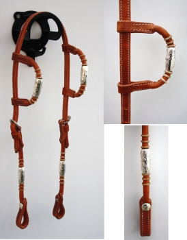 EE Tack Kopfstück - Harness - Round End's - Silver Pipe's/Rawhide - Doppeleinohr