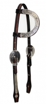 EE Tack Kopfstück - Einohr - Show, Silver Plates, Grain Pattern