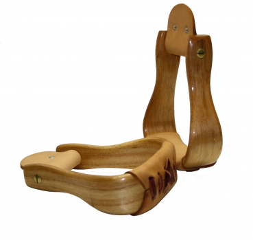 Double CC Deluxe Holzsteigbügel - Lackiert - helles Trittleder - Geschwungene Ausführung