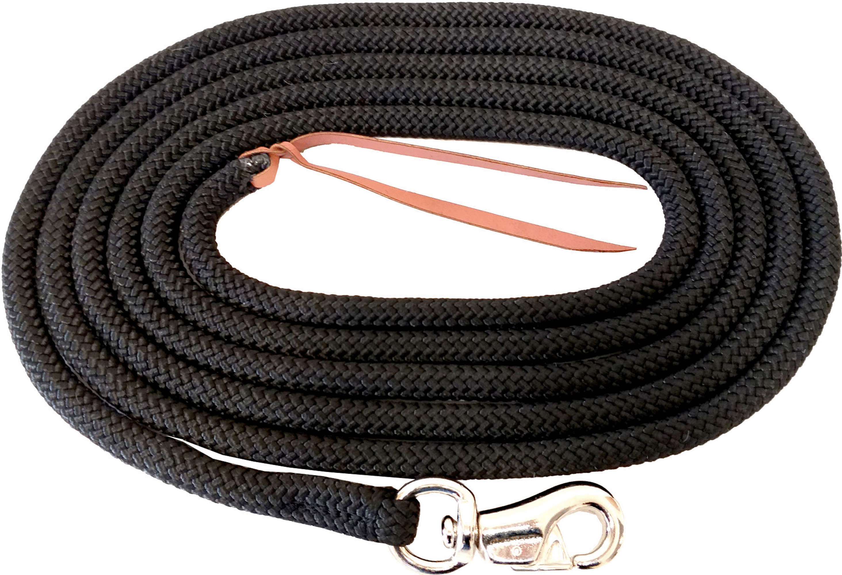 Bodenarbeitsseil mit Lederenden und Bullsnap, schwarz Bodenarbeitsseil mit Lederenden und Bullsnap, schwarz