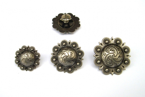 Silberbeschläge für Lederwaren Conchos breiter Rand mit Schraube 2 Stück 100-3PS 