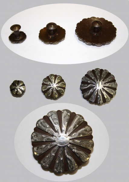 Silberbeschläge für Lederwaren Conchos breiter Rand mit Schraube 2 Stück 100-3PS 