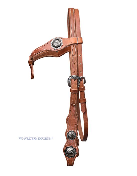 KNOTTED HEADSTALL W. - SILVER CONCHOS