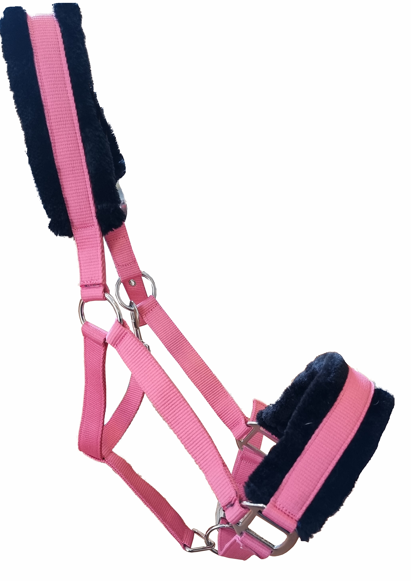 Teddyhalfter, Plüschhalfter, mehrfach verstellbar, pink/schwarz, Full