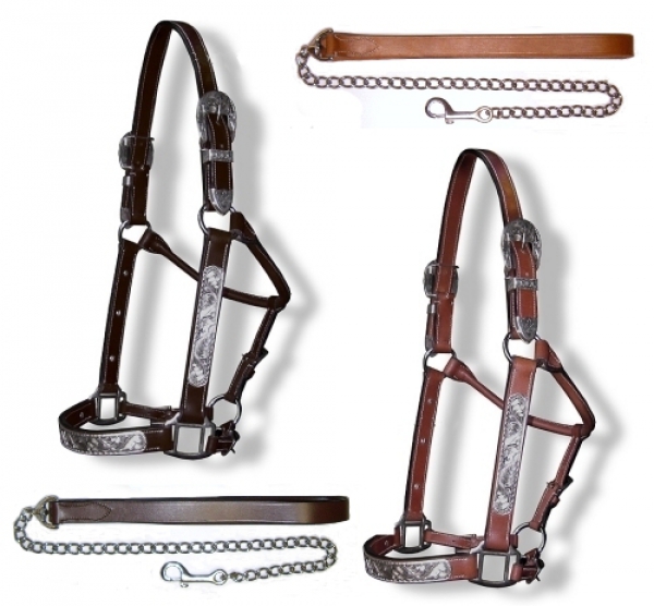 Western Show Halfter mit Kette/Leine, Silber